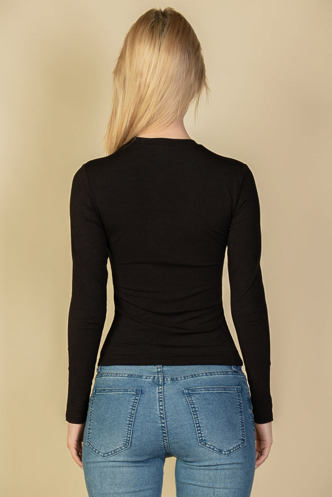RIBBED ROUND NECK LONG SLEEVE TOP