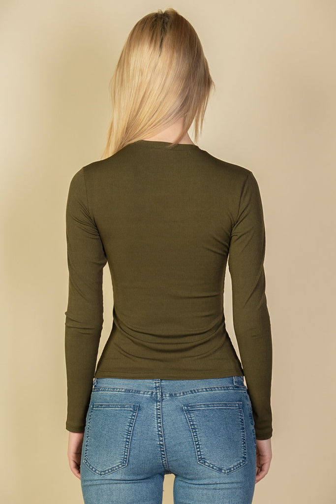 RIBBED ROUND NECK LONG SLEEVE TOP